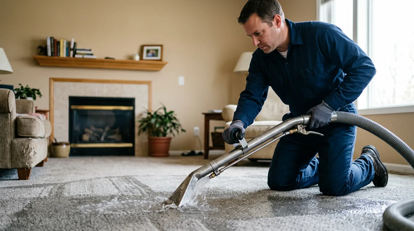 Water damage restoration technician working near Bishop Hill, IL